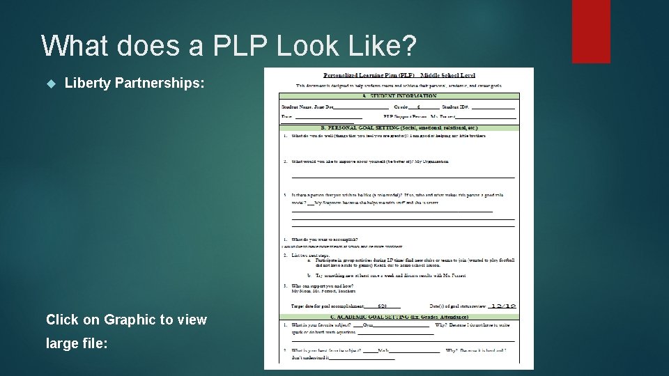 What does a PLP Look Like? Liberty Partnerships: Click on Graphic to view large