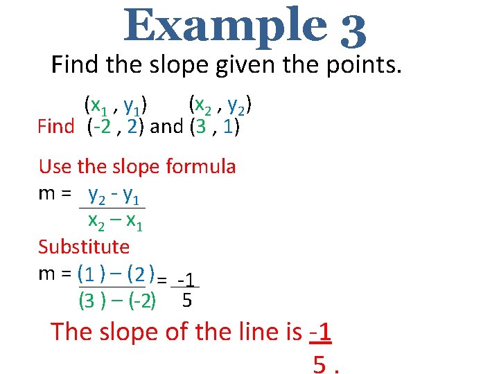 Example 3 Find the slope given the points. (x 2 , y 2) (x