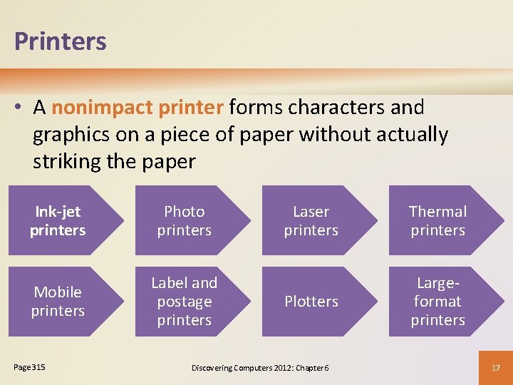 Printers • A nonimpact printer forms characters and graphics on a piece of paper