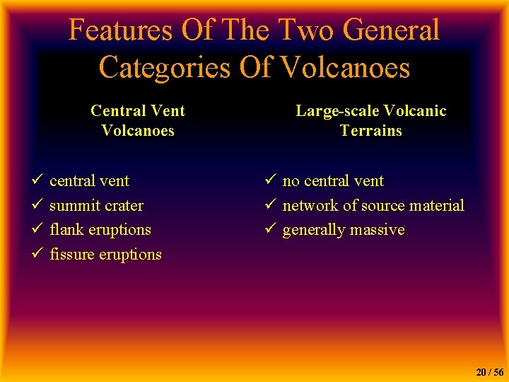 Features Of The Two General Categories Of Volcanoes Central Vent Volcanoes ü ü central