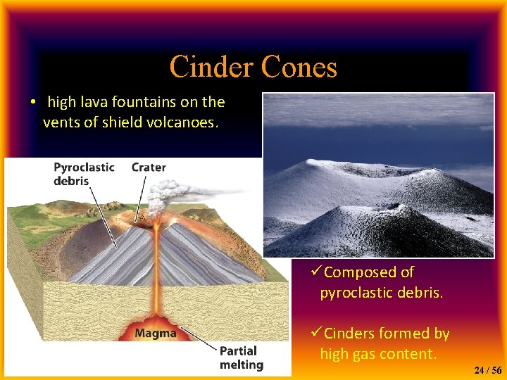 Cinder Cones • high lava fountains on the vents of shield volcanoes. üComposed of