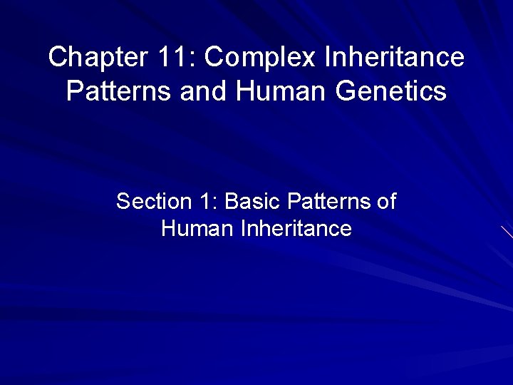 Chapter 11: Complex Inheritance Patterns and Human Genetics Section 1: Basic Patterns of Human Chapter 11: Complex Inheritance Patterns and Human Genetics Section 1: Basic Patterns of Human