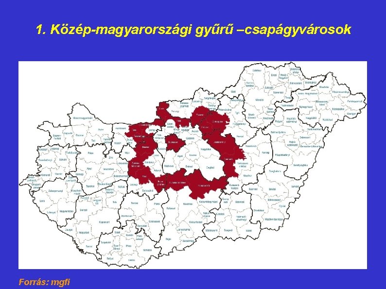 1. Közép-magyarországi gyűrű –csapágyvárosok Forrás: mgfi 