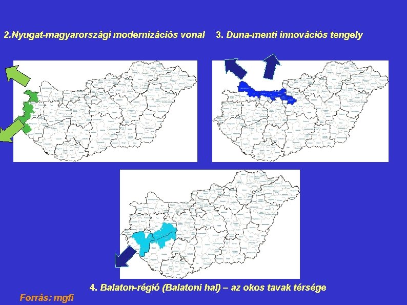 2. Nyugat-magyarországi modernizációs vonal Forrás: mgfi 3. Duna-menti innovációs tengely 4. Balaton-régió (Balatoni hal)