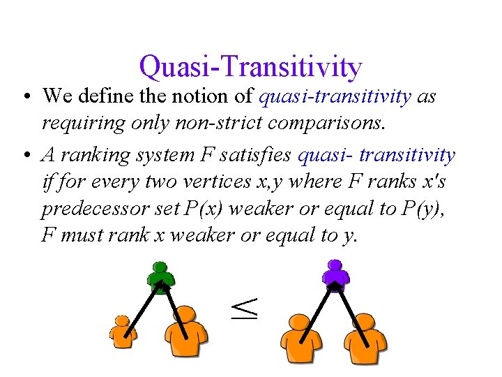 Quasi-Transitivity • We define the notion of quasi-transitivity as requiring only non-strict comparisons. •