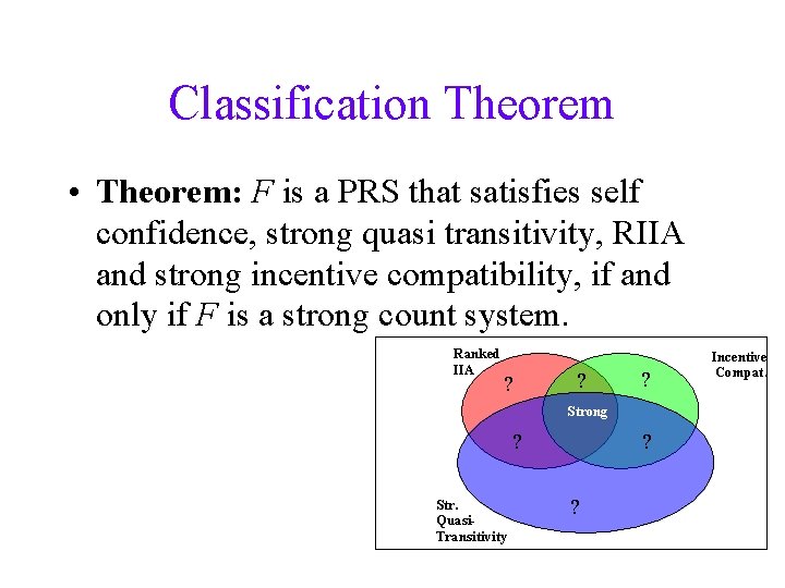 Classification Theorem • Theorem: F is a PRS that satisfies self confidence, strong quasi