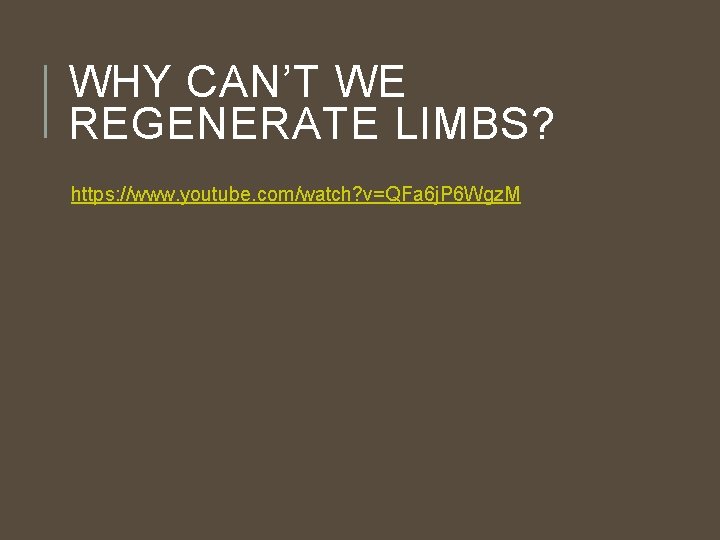 WHY CAN’T WE REGENERATE LIMBS? https: //www. youtube. com/watch? v=QFa 6 j. P 6