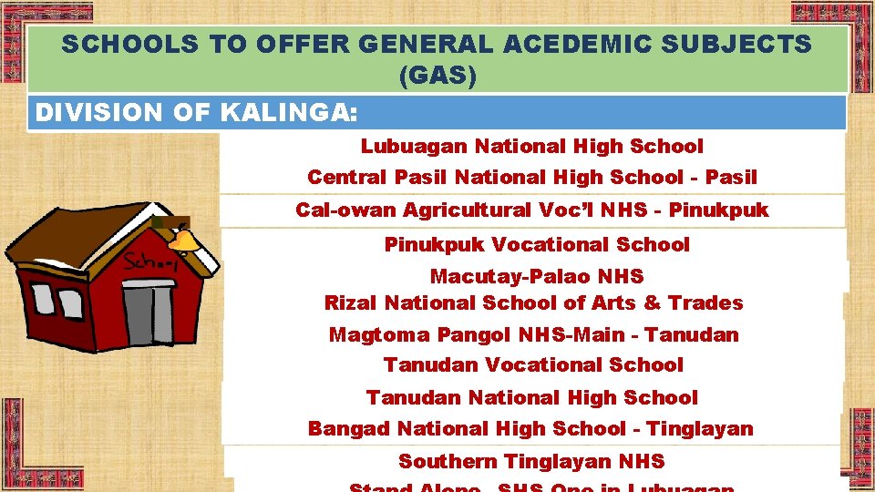 SCHOOLS TO OFFER GENERAL ACEDEMIC SUBJECTS (GAS) DIVISION OF KALINGA: Lubuagan National High School