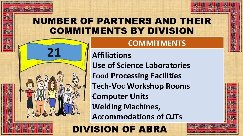 NUMBER OF PARTNERS AND THEIR COMMITMENTS BY DIVISION 21 COMMITMENTS Affiliations Use of Science