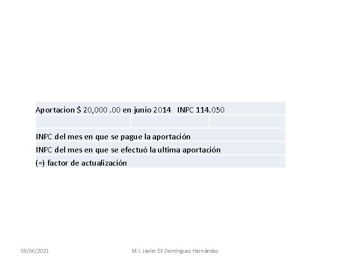 Aportacion $ 20, 000. 00 en junio 2014 INPC 114. 050 INPC del mes