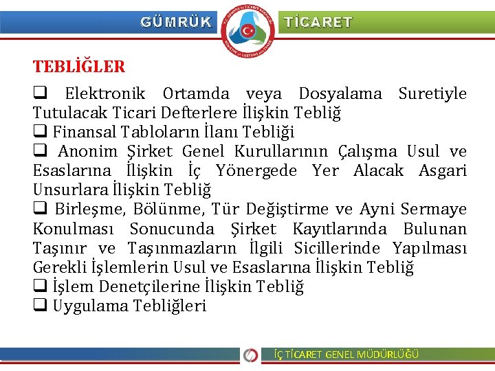 GÜMRÜK TİCARET TEBLİĞLER q Elektronik Ortamda veya Dosyalama Suretiyle Tutulacak Ticari Defterlere İlişkin Tebliğ