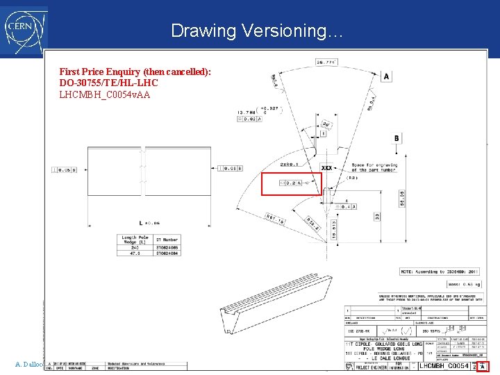 Drawing Versioning… First Price Enquiry (then cancelled): DO-30755/TE/HL-LHC LHCMBH_C 0054 v. AA A. Dallocchio,