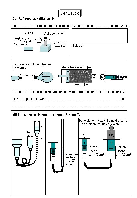 Der Druck Der Auflagedruck (Station 1): Je. . die Kraft auf eine bestimmte Fläche Der Druck Der Auflagedruck (Station 1): Je. . die Kraft auf eine bestimmte Fläche