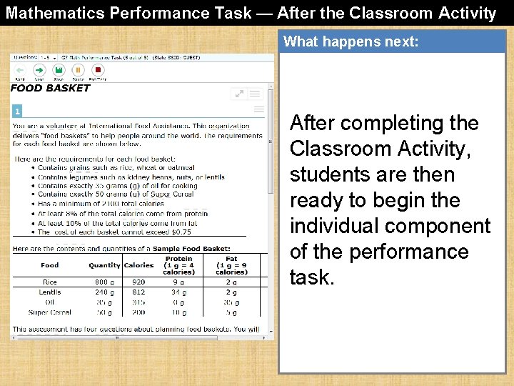 Mathematics Performance Task — After the Classroom Activity What happens next: After completing the