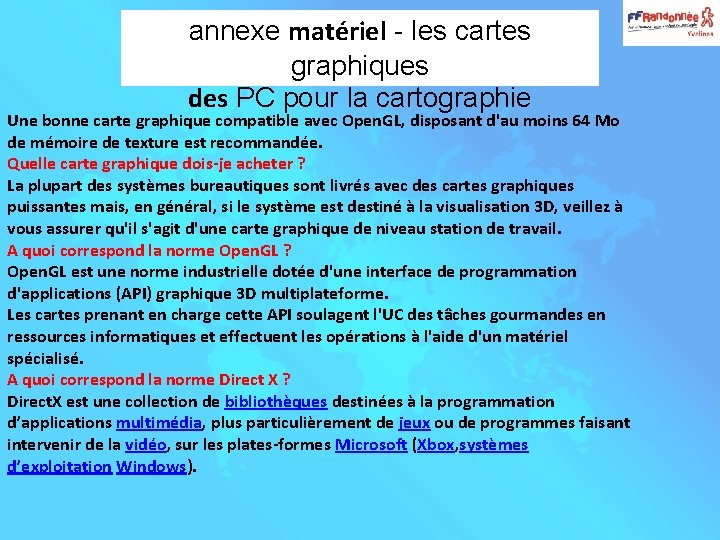 annexe matériel - les cartes graphiques des PC pour la cartographie Une bonne carte