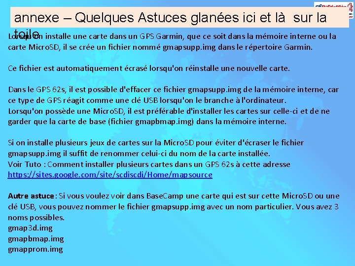 annexe – Quelques Astuces glanées ici et là sur la toile installe une carte