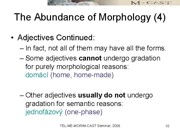 The Abundance of Morphology (4) • Adjectives Continued: – In fact, not all of