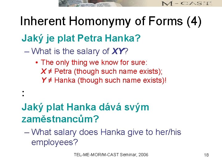 Inherent Homonymy of Forms (4) Jaký je plat Petra Hanka? – What is the