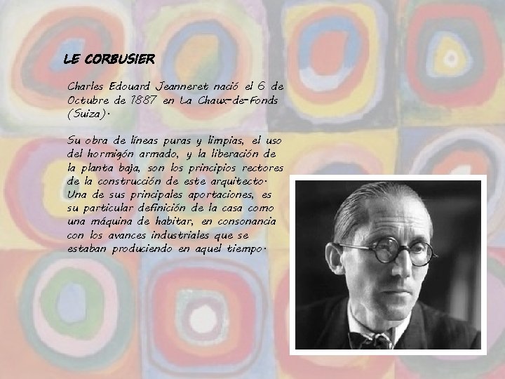 LE CORBUSIER Charles Edouard Jeanneret nació el 6 de Octubre de 1887 en La