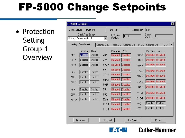 FP-5000 Change Setpoints • Protection Setting Group 1 Overview 