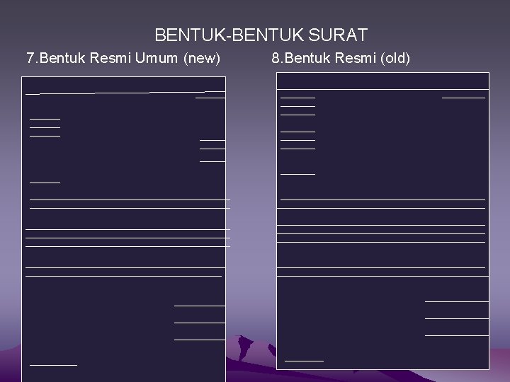 BENTUK-BENTUK SURAT 7. Bentuk Resmi Umum (new) 8. Bentuk Resmi (old) 