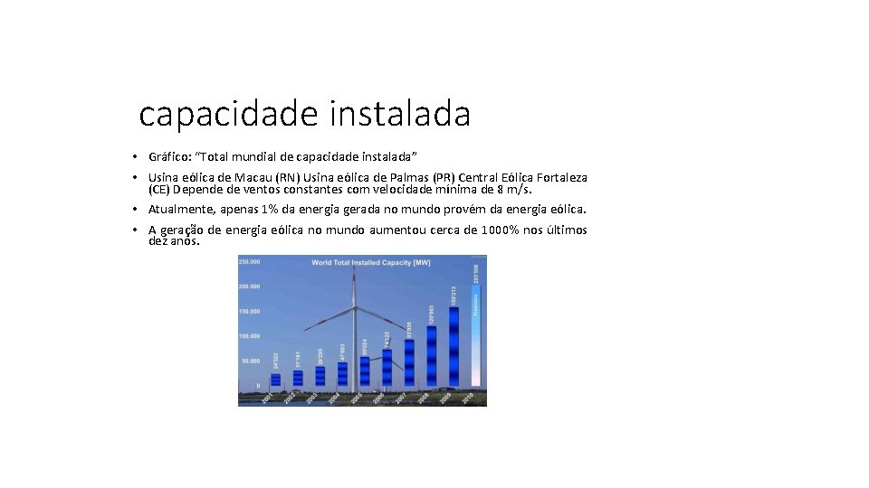 capacidade instalada • Gráfico: “Total mundial de capacidade instalada” • Usina eólica de Macau