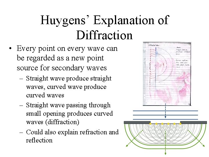 Huygens’ Explanation of Diffraction • Every point on every wave can be regarded as