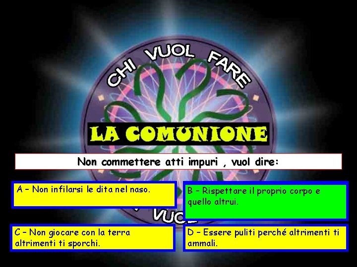 Non commettere atti impuri , vuol dire: A – Non infilarsi le dita nel