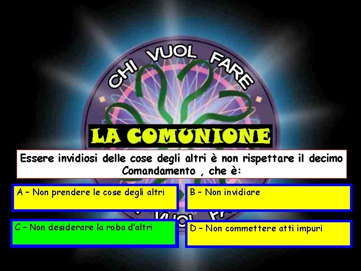 Essere invidiosi delle cose degli altri è non rispettare il decimo Comandamento , che