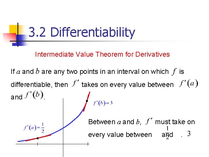 3. 2 Differentiability Intermediate Value Theorem for Derivatives If a and b are any