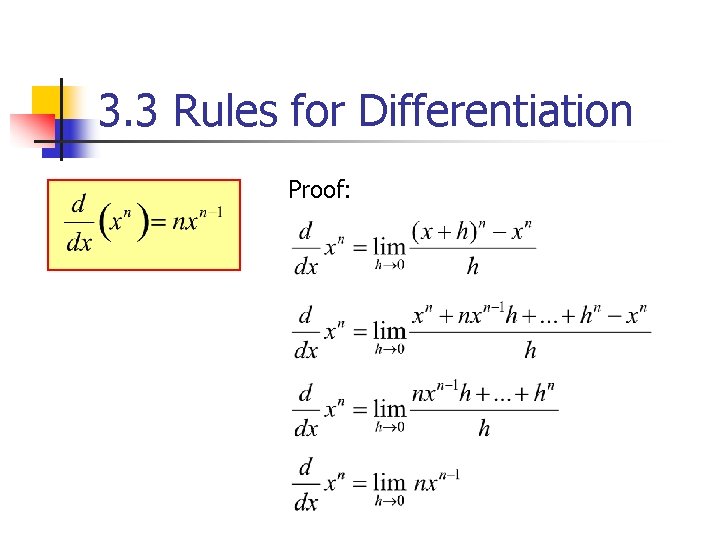 3. 3 Rules for Differentiation Proof: 