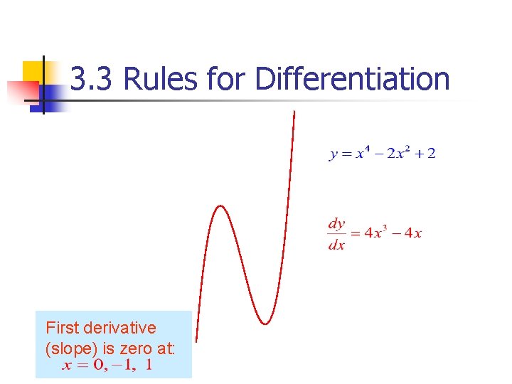 3. 3 Rules for Differentiation First derivative (slope) is zero at: 