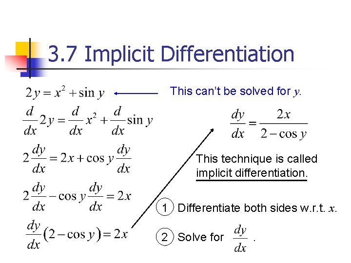 3. 7 Implicit Differentiation This can’t be solved for y. This technique is called