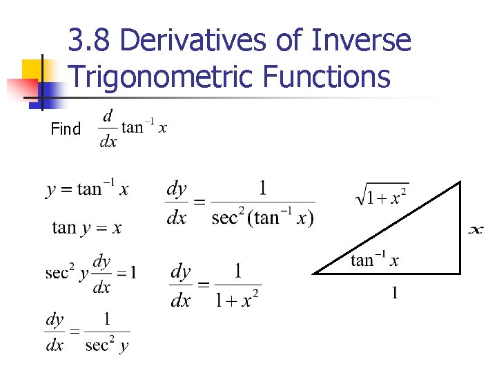 3. 8 Derivatives of Inverse Trigonometric Functions Find 