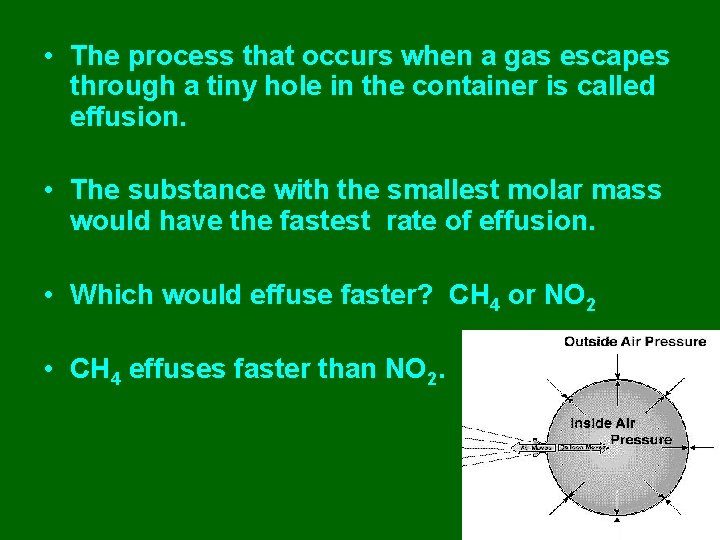  • The process that occurs when a gas escapes through a tiny hole