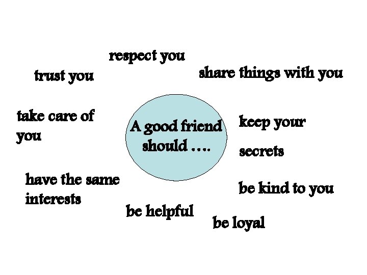 trust you respect you take care of you have the same interests share things