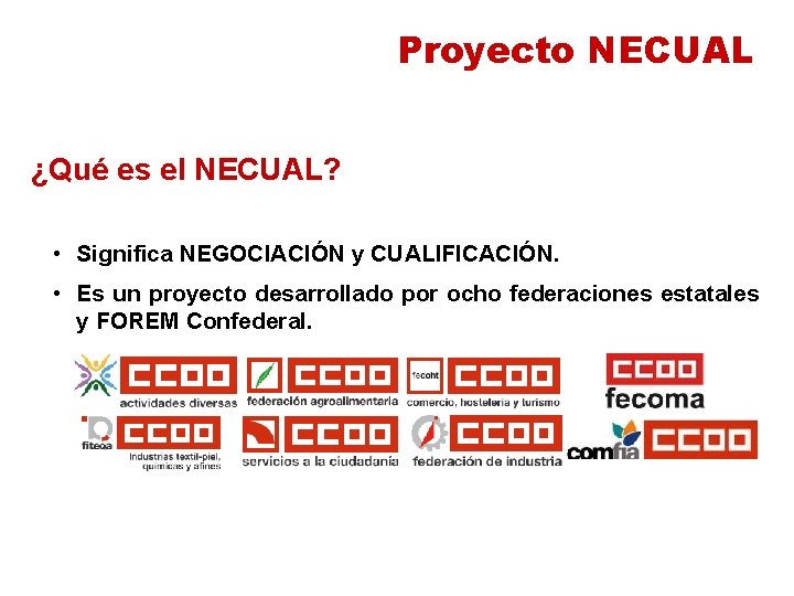 Proyecto NECUAL ¿Qué es el NECUAL? • Significa NEGOCIACIÓN y CUALIFICACIÓN. • Es un