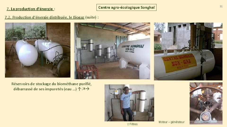 7. La production d’énergie : 31 Centre agro-écologique Songhaï 7. 2. Production d’énergie distribuée, 7. La production d’énergie : 31 Centre agro-écologique Songhaï 7. 2. Production d’énergie distribuée,