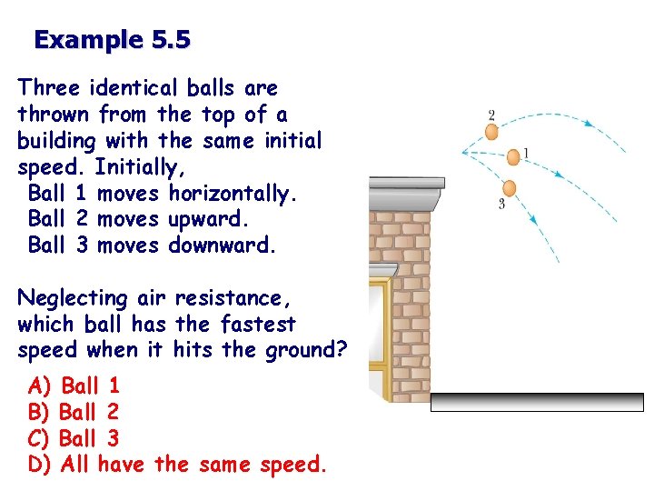 Example 5. 5 Three identical balls are thrown from the top of a building
