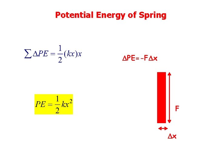 Potential Energy of Spring DPE=-FDx F Dx 