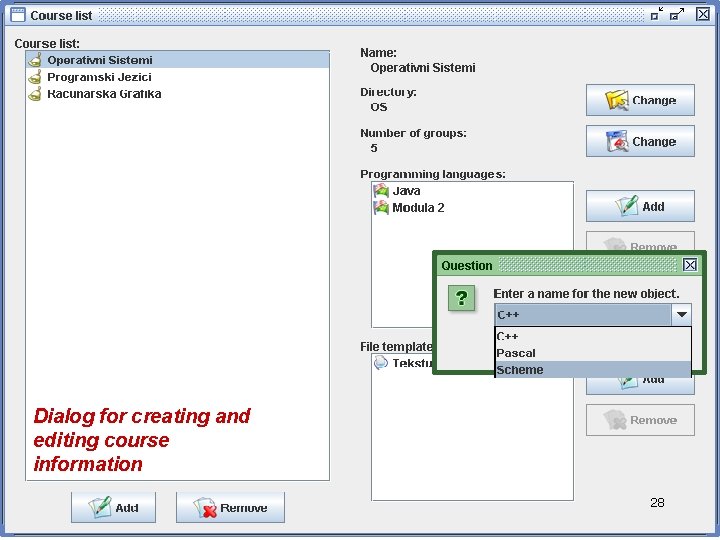 Dialog for creating and editing course information 28 