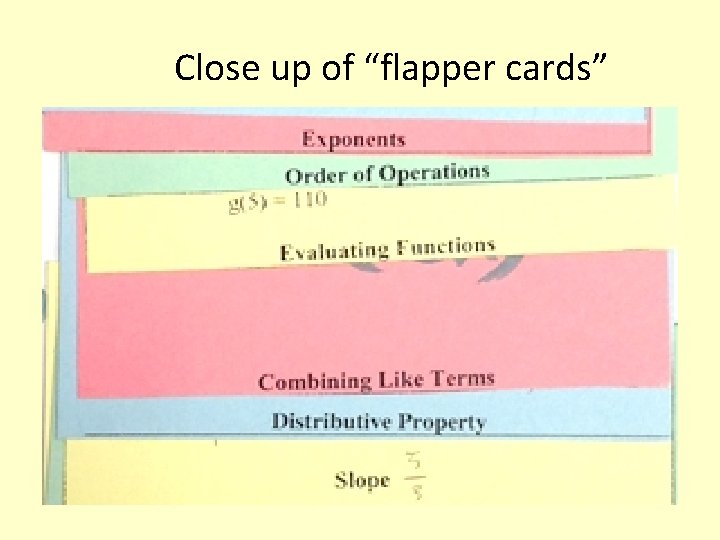 Close up of “flapper cards” 