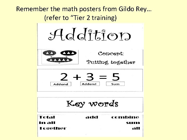Remember the math posters from Gildo Rey… (refer to “Tier 2 training) 
