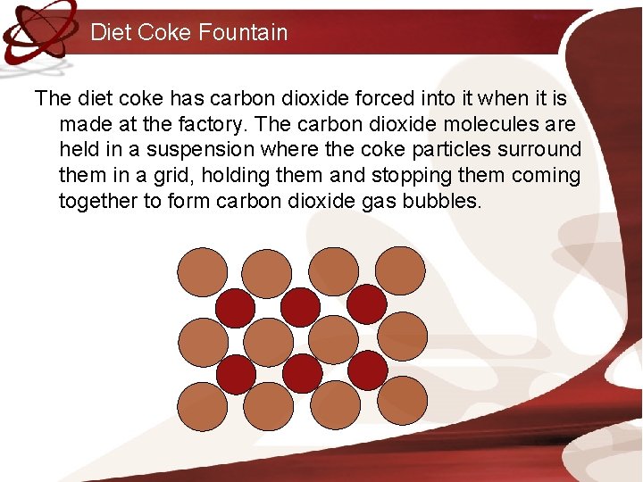 Diet Coke Fountain The diet coke has carbon dioxide forced into it when it