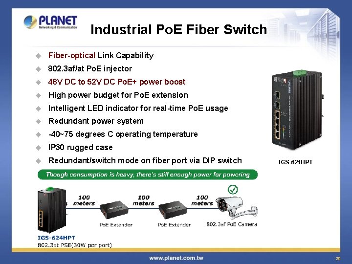 Industrial Po. E Fiber Switch u Fiber-optical Link Capability u 802. 3 af/at Po.