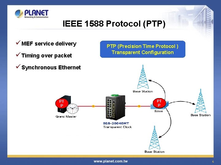 IEEE 1588 Protocol (PTP) ü MEF service delivery ü Timing over packet PTP (Precision