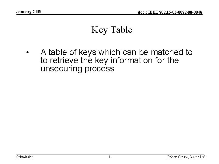 January 2005 doc. : IEEE 802. 15 -05 -0082 -00 -004 b Key Table