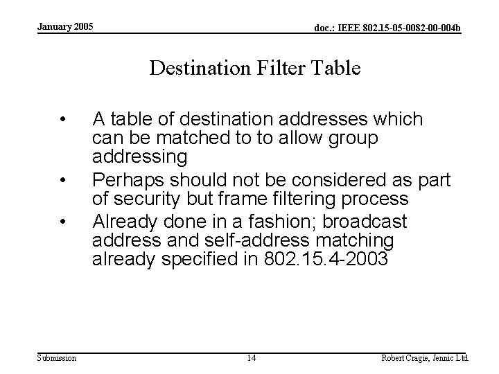 January 2005 doc. : IEEE 802. 15 -05 -0082 -00 -004 b Destination Filter