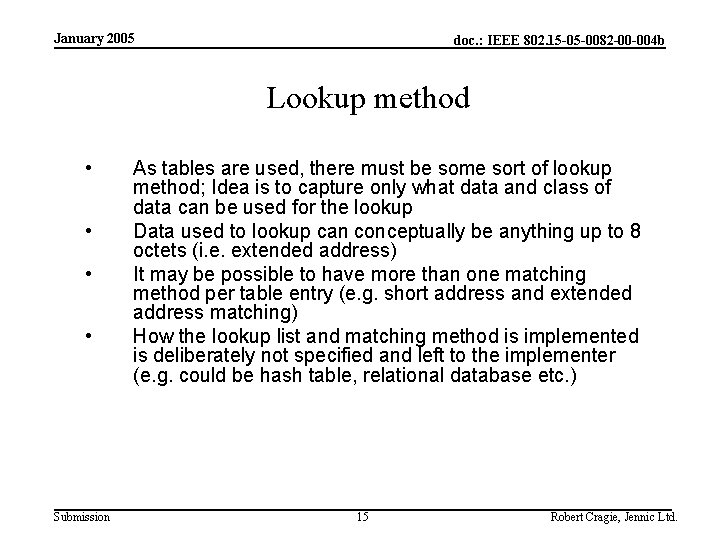 January 2005 doc. : IEEE 802. 15 -05 -0082 -00 -004 b Lookup method