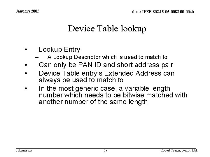 January 2005 doc. : IEEE 802. 15 -05 -0082 -00 -004 b Device Table